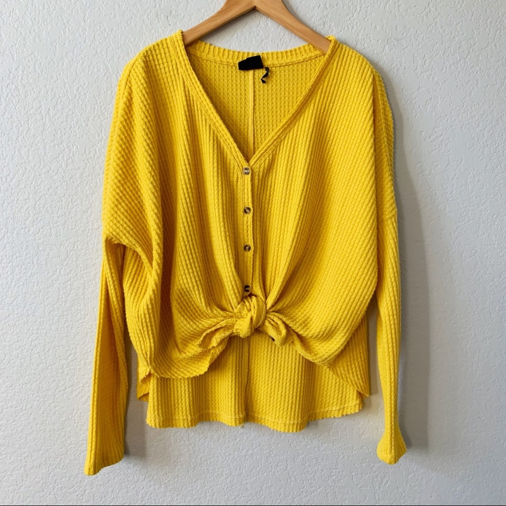 UO Out From Under Jojo Waffle Knit Yellow Thermal - Picture 2 of 10